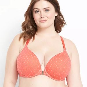 Cacique Coral Polka Dot Plunge Boost‎ Front Closure Bra Size 38DDD